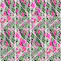 Decorative linear kaleidoscope mosaic ornament. Abstract shapes seamless pattern.