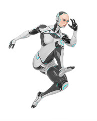 super cyborg girl is jumping fast