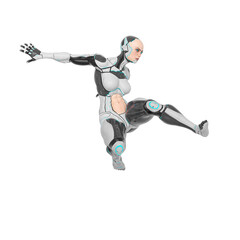 Fototapeta na wymiar super cyborg girl is jumping like a comic hero