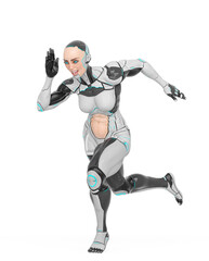 super cyborg girl is running fast like a hero