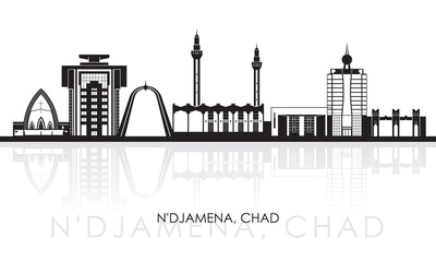 Silhouette Skyline panorama of city of N'djamena, Chad - vector illustration