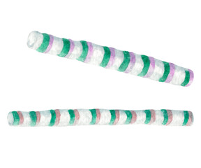 Pair of Peppermint Sticks with Green, Pink and White Stripes. Christmas Sweets. Hand-Drawn Watercolor illustration for wallpaper, banner, textile, postcard or wrapping paper