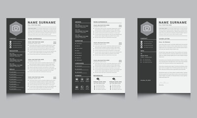  Black Sidebar Vector Minimalist Creative Resume Template And Cover Letter cv Layout