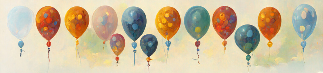 Obraz premium Banner with balloons for celebrations, invitations, pages or cards, digital art