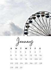 The month of january in the 2023 calendar with a winter photo. Author's calendar for 2023 