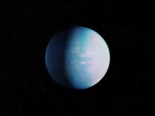 Spectacular exoplanet, sci-fi wallpaper. Planet with atmosphere, perfect place for alien life. Distant planet in blue colour.