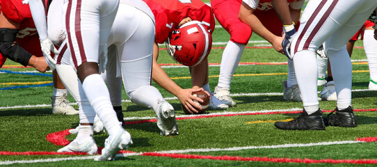 Football long snapper ready to snap the ball