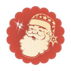 Texture silhouette of Santa Claus face, round emblem with intertwined braid.