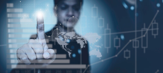 financial graph and stock business analysis,businessman and world map