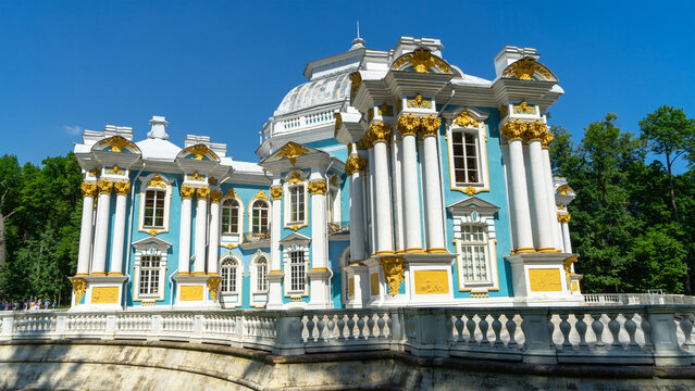 Hermitage is baroque park pavilion in Catherine Park in Tsarskoye Selo, Russia. Pushkin city