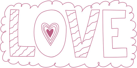 Love lettering with heart inside illustration in pink
