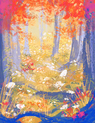 Obraz na płótnie Canvas Autumn Forest Painting