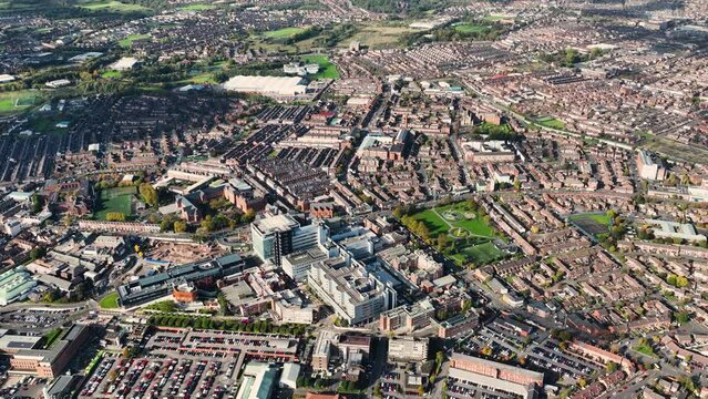 Aerial Video of Royal Victoria Hospital Belfast City Northern Ireland
