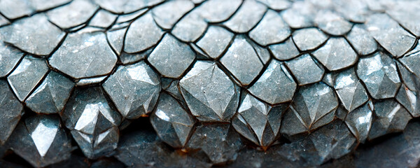 Close up of metallic crystalline dragon scales background