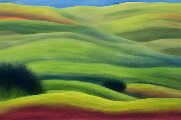Obraz premium green field and blue sky painting