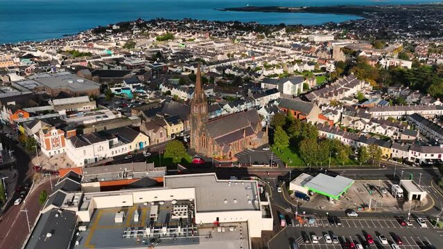 Aerial Video of St Comgalls Church of Ireland Bangor Town Co Down Northern Ireland 