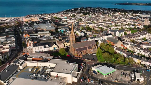 Aerial Video of St Comgalls Church of Ireland Bangor Town Co Down Northern Ireland 