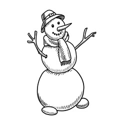 Snowman coloring page vector illustration on white background