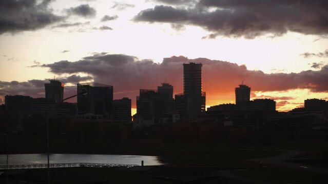 beautiful sunset over the city, apocalyptic sunset over the city