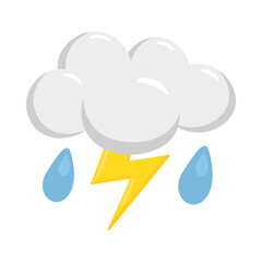 Cloud Lightning Rain Sign Emoji Icon Illustration. Electric Storm Vector Symbol Emoticon Design Clip Art Sign Comic Style.