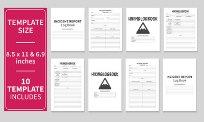 Naklejka premium Incident Report Log Book, Hiking Log Book & Journal, and Mega Bundle