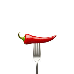 Fototapeta na wymiar Hot pepper stuffed on a fork on a white background