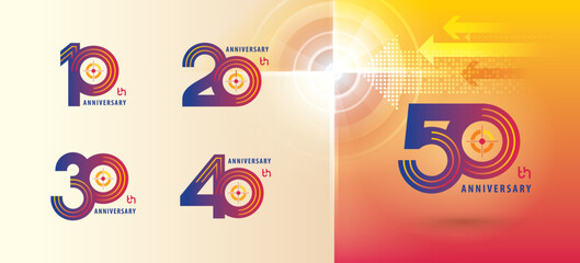 Set of 10 to 50 years Anniversary logotype design, Ten to Fifty years Celebrating Anniversary Logo multiple line for celebration