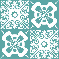 Azulejo Spanish design ceramic tile, imitation of traditional Spanish Azulejo style, textile decoration