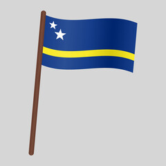 Flag of the country of Curacao. Flag on the flagpole. Vector illustration