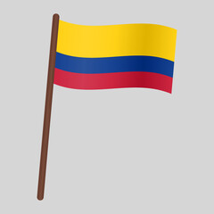 Flag of the country of Colombia. Flag on the flagpole. Vector illustration