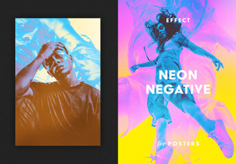 Neon Negative Poster Photo Effect Mockup