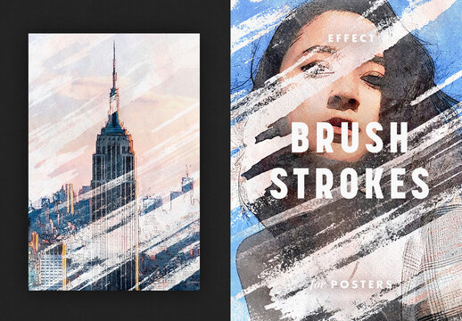 Dry Brush Strokes Poster Photo Effect Mockup