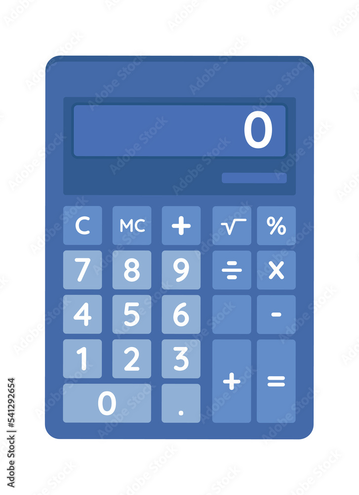 Poster calculator semi flat color vector object. counting device. editable element. full sized item on whit