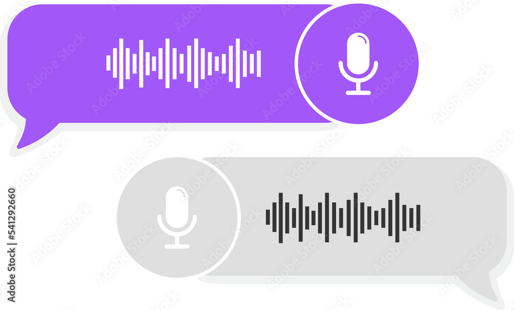 Poster voice messages bubble icon with sound wave and microphone. voice messaging correspondence. modern fl