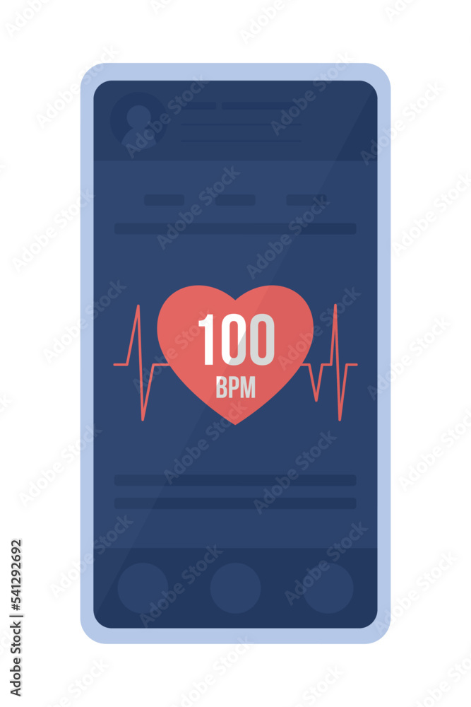 Poster heart rate monitoring app semi flat color vector object. editable element. full sized item on white.