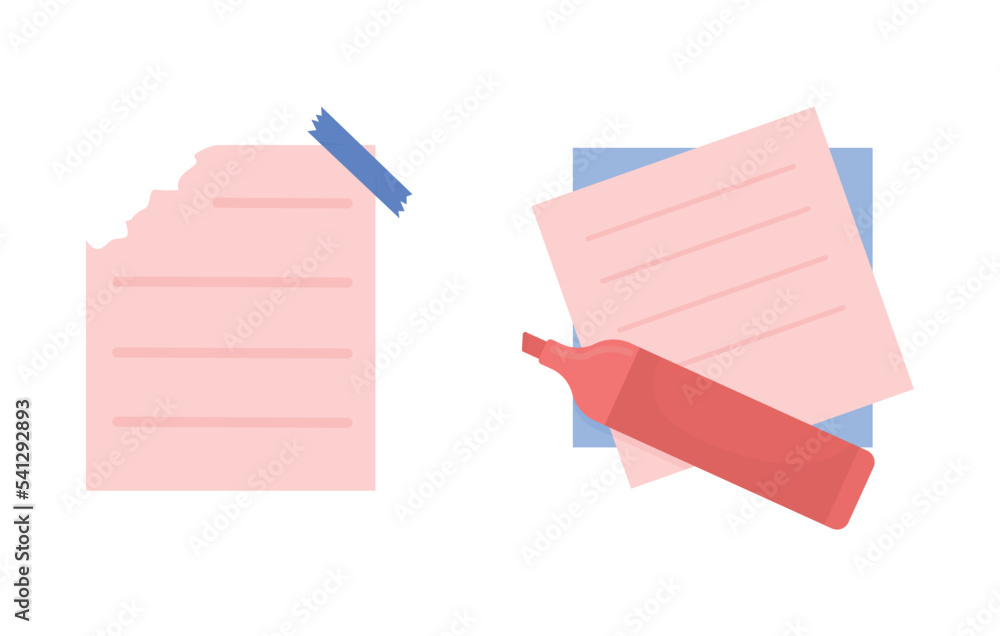 Poster memo sheets and marker semi flat color vector object. marking notes. editable element. full sized it