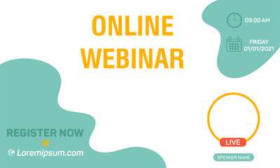 Online webinar invitation design. Invitation banner to the online conference. Horizontal banner design with abstract fluid shape. Flat design. Illustration