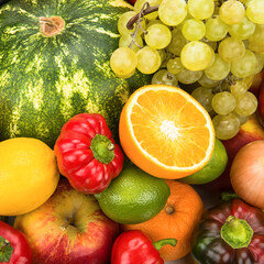 Beautiful background of various vegetables and fruits.