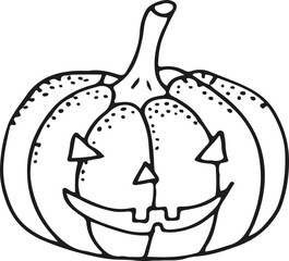 Black and white Halloween pumpkin. Doodle line art. coloring book.