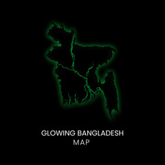 Glowing green Bangladesh map on dark background