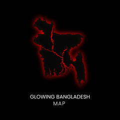 Glowing red Bangladesh map on dark background