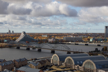 Riga city panorama, architectural landscape, urban city