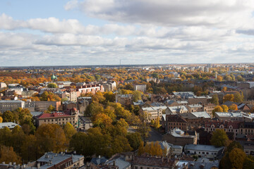 View of the city, panorama in autumn, Riga city