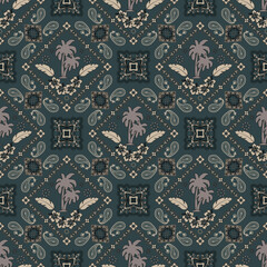 Paisley bandana seamless pattern with flower leaf and palm tree