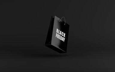 Black shopping bags on dark.
Black Friday sale background. 3d illustration