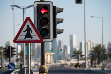 Doha, Qatar- October,22,2022 : Road signs in Doha.