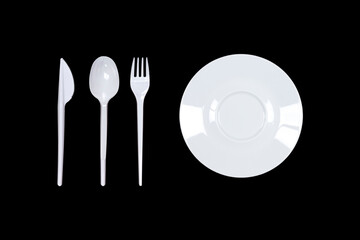 set of disposable tableware isolated on white background