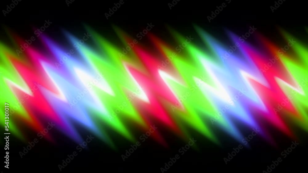 Poster a distorted zigzag background that is moving on a black background. motion. blurred zigzag rainbow c