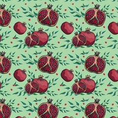 seamless pattern with red pomegranates