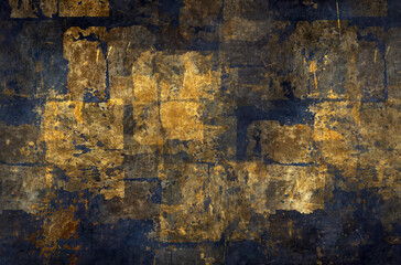 Abstract art with dark blue and golden detailed